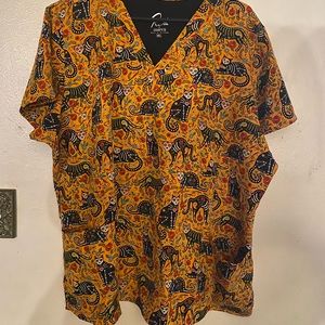 2X Halloween Skeleton Cat Scrub top